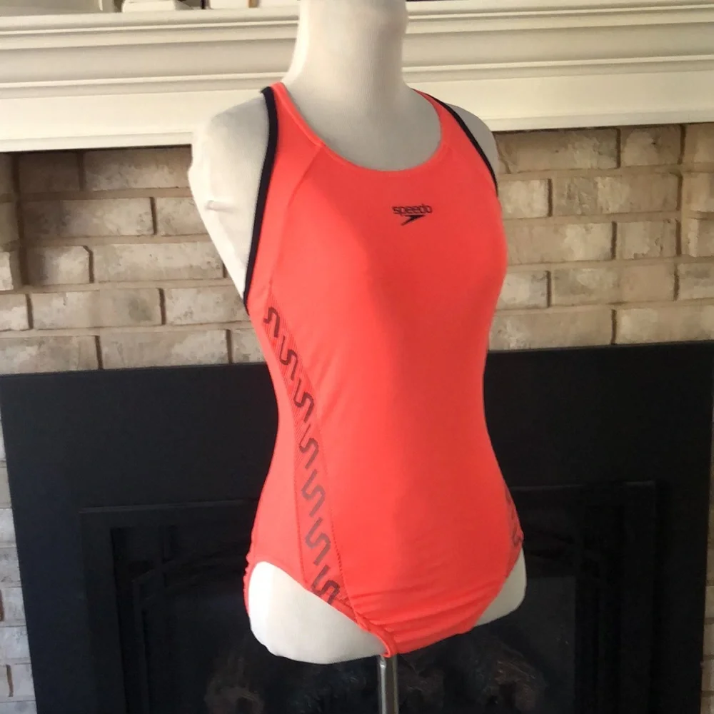 Speedo Endurance Neon Orange One Piece Racerback Swimsuit size 10 - Picture 12 of 16